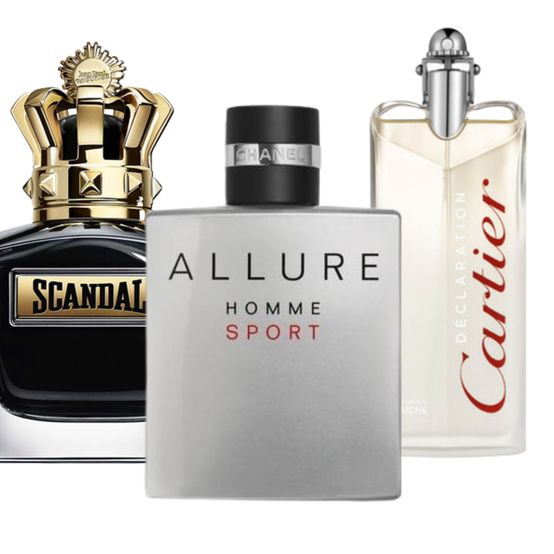 Set van 3 parfums Allure Homme Sports, Jean Paul Gaultier Scandal, en Cartier Declaration 100ml