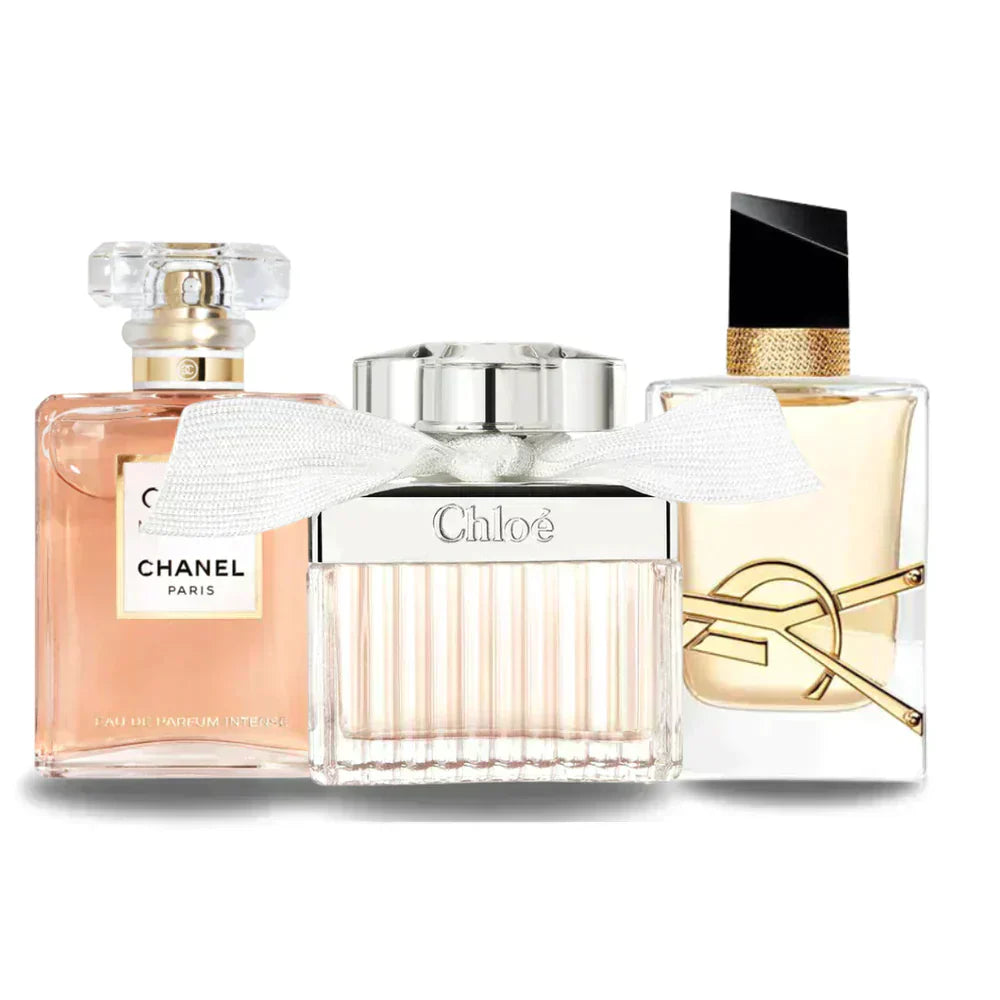 Set van 3 parfums Chanel COCO MADEMOISELLE, Yves Saint Laurent LIBRE en CHLOÉ 100ml
